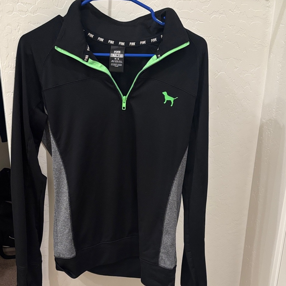 PINK Victoria's Secret Black and Gray Jacket with Green Accents